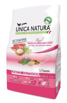 Сухой корм Unica Natura Unico Outdoor для кошек любого возраста, гуляющих на улице (Ветчина, рис, боб садовый)